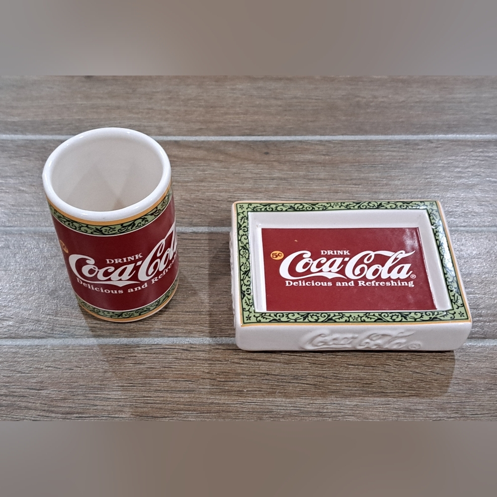 Vintage Coca-Cola Ceramic Soap Dish and Tumbler